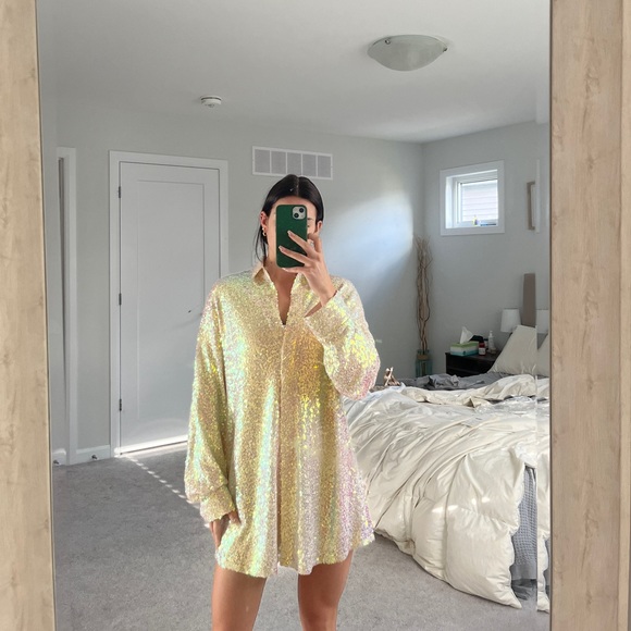 Champagne sparkly shirt dress SLA THE LABEL - Picture 4 of 5